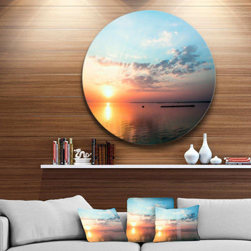 Dramatic Sunset Cloudy Sky - Sea & Shore Round Metal Wall Art